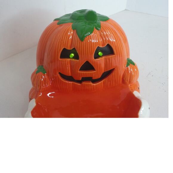 Vintage Russ Halloween Ceramic Pumpkin Ghosts Motion Activated Candy Dish - Picture 3 of 8